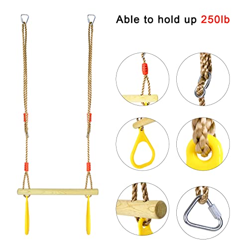 Gardtech Ninja Trapeze Swing Bar, Backyard Playground Obstacle Course Set Attachments For Warrior Slack Line Jungle Gym Play Swing Set (Swing Bar Ring Set-Yellow) #TOP2