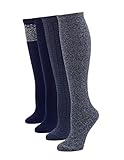 HUE Women's 4 Pack Flat Knit Knee High Sock, Nearly Navy Combo