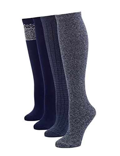 HUE Women's Flat Knit Knee High Socks - Size 4-10 - Ladies Thin Cotton Blend Trouser Boot Socks