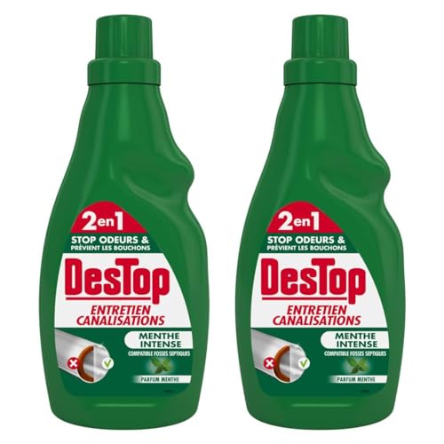 DESTOP Lot de 2 x 750ml Gel Entretien Canalisation et Fosse Septique - Parfum menthe