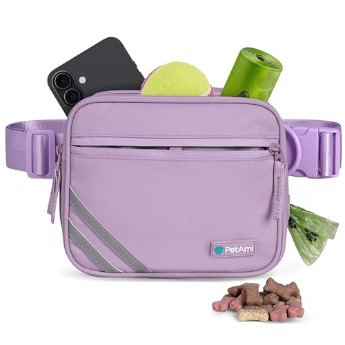 PetAmi 3-in-1 Dog Walking Bag Crossbody Fanny Pack with Removable Treat Pouch for Pet Training Dog Mom Waist Belt with Poop Bag Dispenser and Waste Bag Holder Purple