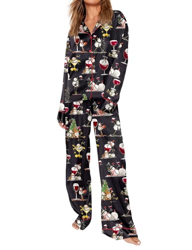 Image of SHESHOW Satin Pajamas Set for Women Set Long Sleeve Button Down Pjs Sets 2 Piece Loungewear Animal Sleepwear XS-XXL