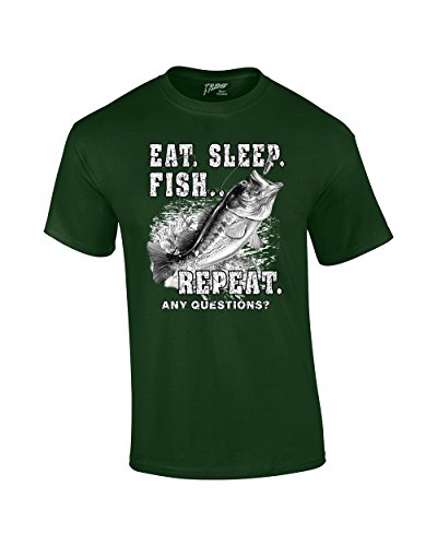 Fishing Eat Sleep Fish Repeat Funny Outdoors Novelty Short Sleeve T-shirt Fisherman Bass Trout Catfish Crappie Walleye-Forest-Large