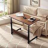 ZephyPaws Mobile Side Table, Adjustable Sofa TV Tray Table Portable Desk with Wheels, C-Shaped Removable Study Over Bed Laptop Desk for Living Room Bedroom (Rustic Brown)