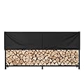 Gsskny Heavy Duty 8ft Firewood Rack with Cover Outdoor, 1/2 Cord Capacity Log Holder Sturdy Steel Construction, All-Weather Black Powder Coat Wood Storage Organizer for Indoor&Outdoor Use, Black