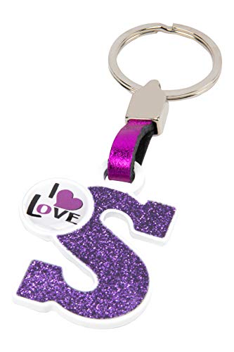 BCCORONA LLA01018 Metallischer Schlüsselanhänger I Love Buchstabe S Rosa Farbe