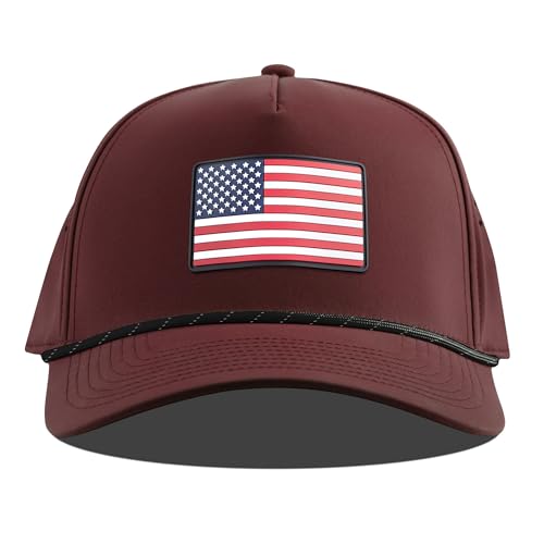 Image of Branded Bills Old Glory PVC Curved 5 Panel Rope Hat, Maroon, Fits 7-7 7 /8, Adjustable Snapback | Lightweight, Comfort Stretch, & Quick Dry Baseball Cap, Maroon /Black