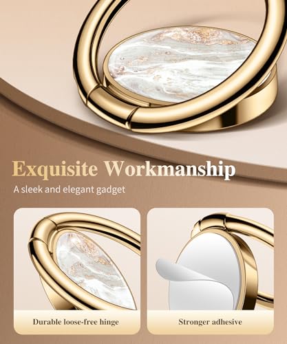 Image of GVIEWIN Marble Cell Phone Ring Holder, Metal Kickstand Grip 360 Rotation Compatible with iPhone 17 /16 /15 /14 /Pro Max /Air /Plus Series & Galaxy S25 /S24 Ultra and Other Phones (Pearlescent /Gold)