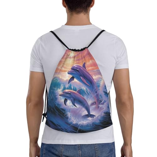 dolphins art Drawstring Backpack Waterproof String Bag Sports Sackpack Gym Bags for Men Women2