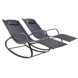 WeCooper Zero Gravity Rocking Chair, Patio Chaise for Indoor and Outdoor, Wavy Lounge Chair for Yard and Patio, Removable Headrest, Black and Grey, Twin Pack