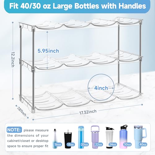 Larger Water Bottle Organizer for Stanley 40 oz Tumbler, Stackable Water Bottle Holder Rack for Cabinet, Kitchen Storage Organizer for for Stanley Cup Accessories, Tumbler Storage Holder, 3 Pack by Amaoot - Used condition - Image 3