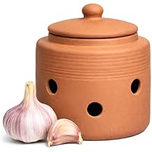 Garlic Keeper for Counter, Garlic Storage Container with Lid, Terracotta Garlic Holder to Keep Garlic Fresher Longer, 4.3 inches