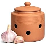 LUXCONE Garlic Keeper for Counter, Garlic Storage Container with Lid, Terracotta Garlic Holder to Keep Garlic Fresher Longer, 4.3 inches