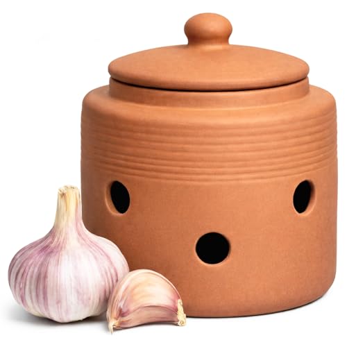 LUXCONE Garlic Keeper for Counter, Garlic Storage Container with Lid,