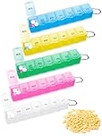 5Pcs Pill Box, Portable Pill Organiser Travel Tablet Box 7 Day One Time Tablet Organiser with Compartments for Medication, Supplements, Vitamins, and Cod Liver Oil (Blue Green Pink White Yellow)
