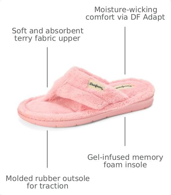 Image of Dearfoams Women's Melanie Thong Slide Memory Foam Terry Sandal Summer House Slippers