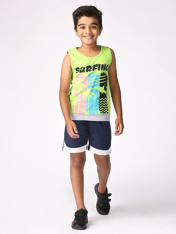 Image of TotzTouch Kids Dress For Boys T shirt | Shorts Set Summer Dress Cotton Sleeveless Tee Shirt Half Pants Clothing Set (Colors Blue, Red, Green Tops & Navy, Black, Grey Shorts) Age 1 years to 15 years