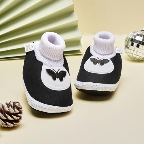 Image of Neska Moda 0 To 6 Months Baby Boys & Girls Cotton Butterfly Slip On Baby Booties