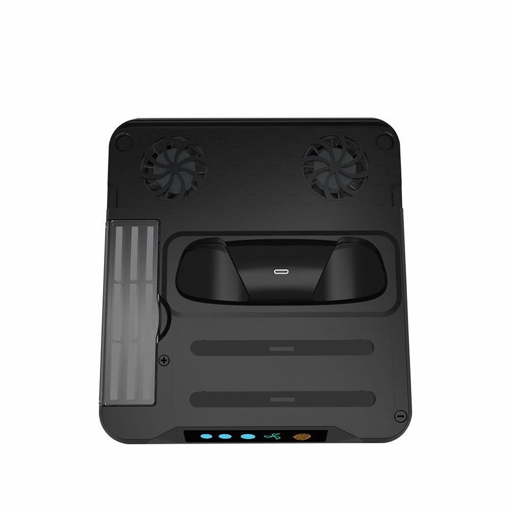 Dock di ricarica per Nintendo Switch 2 con sistema di raffreddamento, stazione di ricarica controller e archiviazione cartuccia di gioco, materiale ABS, 20 x 18 x 4 cm, nero