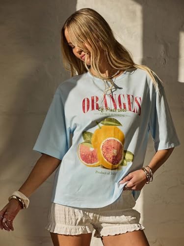 Image of SXV STYLE Women's Oversized Graphic T-Shirt, Oranges of Palermo Citrus Print, Short Sleeve, Cotton Blend