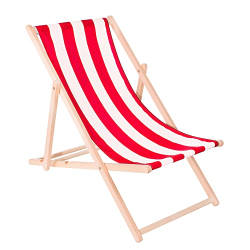 Muntel Klappstuhl Liegestuhl klappbar aus Massivholz Sonnenliege für Garten Balkon & Terrasse Gartenstühle Gartenliege wetterfest Strandliege klappbar leicht Strandstuhl (Rot/Weiß)