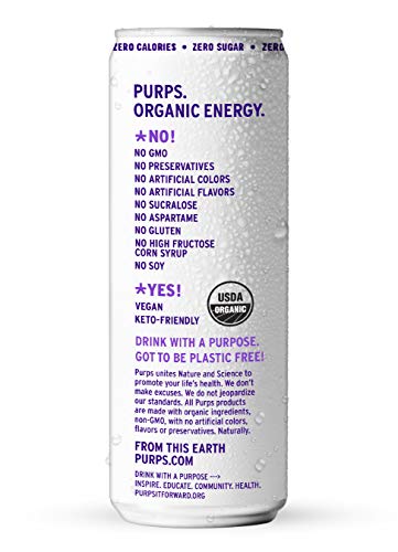 Purps Plant-Based Organic Energy Drink | Zero Calories | Zero Sugar | Non Gmo | 100% Natural Caffeine | Vegan | Keto-Friendly | Gluten-Free | 12 Oz (Pack Of 12) (Berry Superfruit) #TOP1