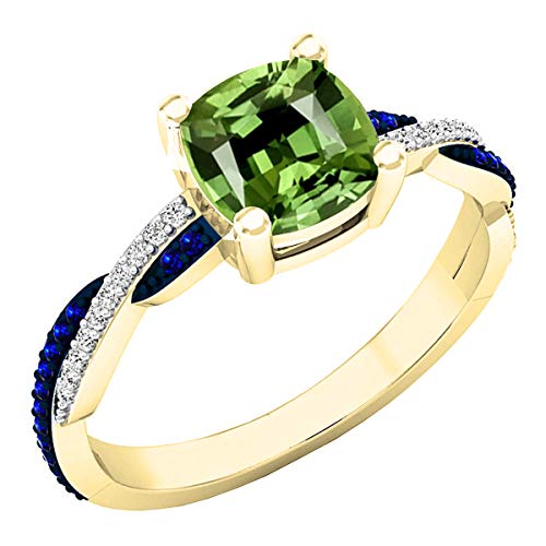 Dazzlingrock Collection 10K 6 MM Cushion & Round Gemstone & Diamond Ladies Swirl Engagement Ring, Yellow Gold