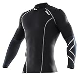 2XU Men's Elite Compression Long Sleeve Top (Black/Steel, Small)