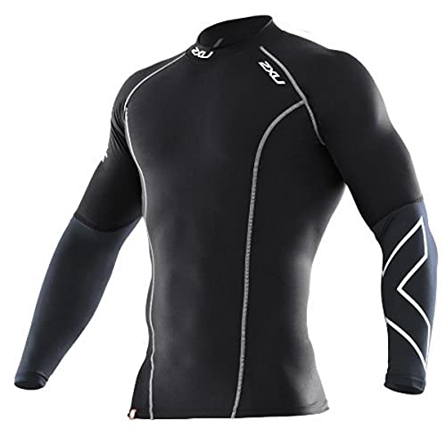 2XU Men's Elite Compression Long Sleeve Top (Black/Steel, Small)