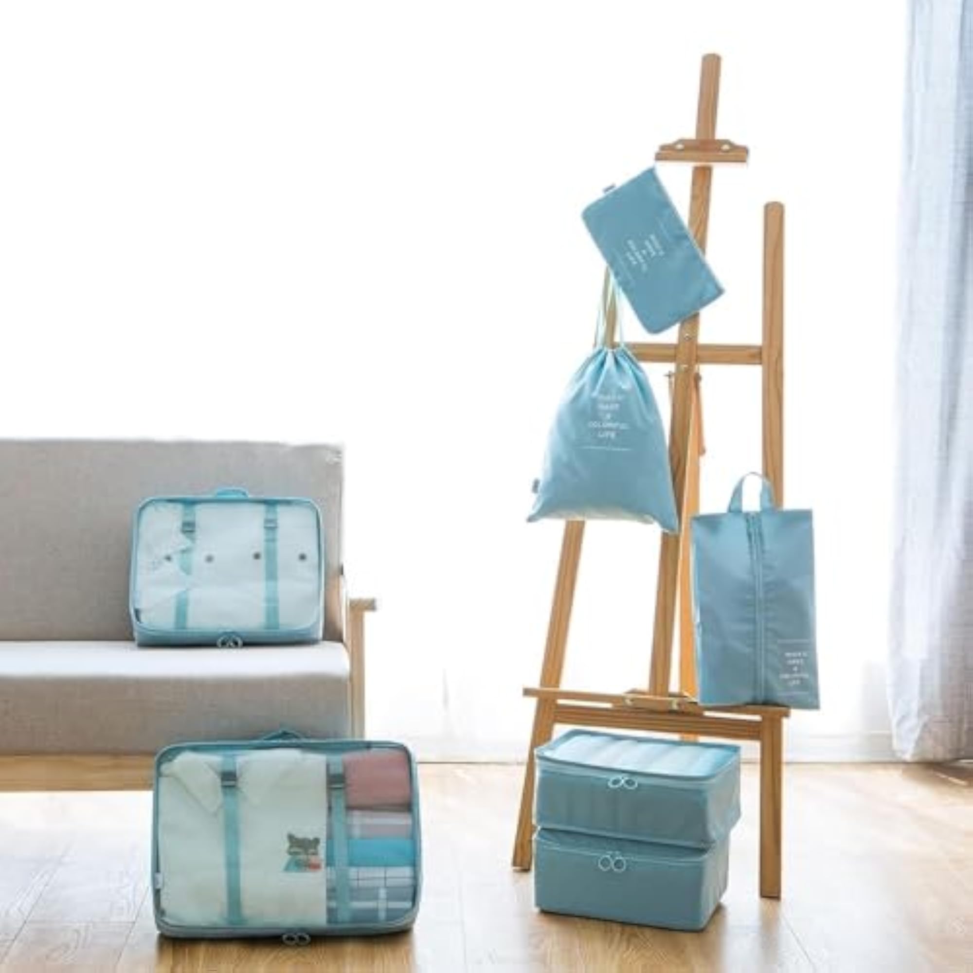 7-Piece Travel Packing Cubes Set, Beige, Polyester