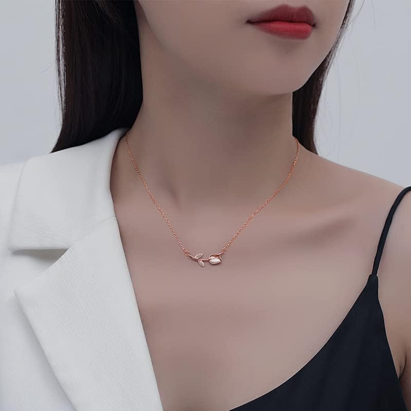 14K Gold Tulip Pendant Necklace, Moissanite Flower Necklace Pendant, Ideal Birthday and Mother's Day Gifts for Mother, Wife, Girlfriend - Image 3