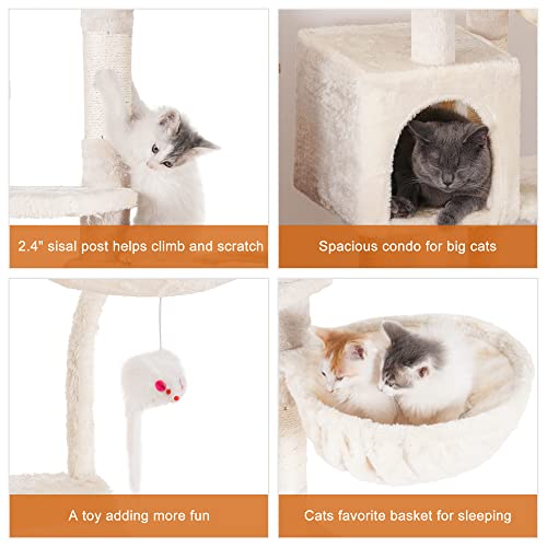 Heybly Cat Tree With Toy, Cat Tower Condo For Indoor Cats, Cat House With Padded Plush Perch, Cozy Hammock And Sisal Scratching Posts, Beige Hct004Sm #TOP3