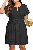 Pinup Fashion Plus Size Cover Ups Swimwear Black Drawstring Swimsuit Hollow Out Beach Coverup Dress 24W