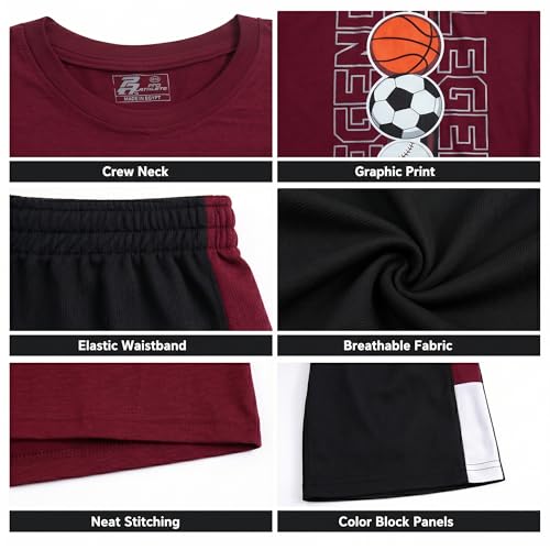 Image of Pro Athlete Active Boys Short Sets - 2 Piece Performance Crewneck Short Sleeve T-Shirt and Shorts Boys Athletic Sets (8-16)