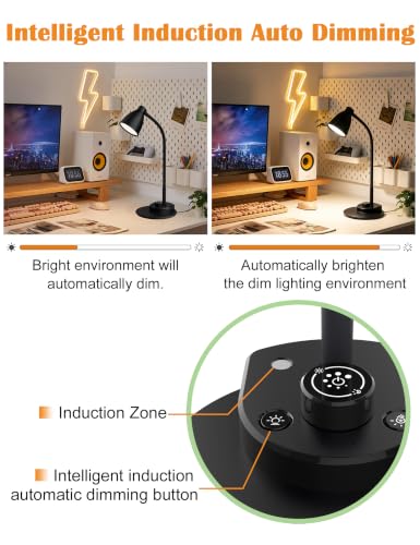 BOHON LED Desk Lamp with USB Charging Port 3 Color Modes Dimmable, Black - Image 5