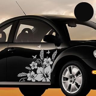 A666 Autoaufkleber-Set "Hibiskus Ranke" 2 Stk. je 40cm x 40cm schwarzmatt in 49 Farben / 4 Größen