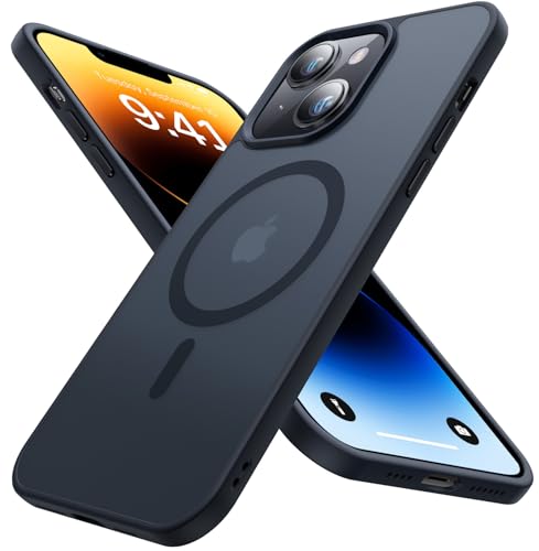 KCQNine Magnetic for iPhone 14 Case/iPhone 13 Case,[Compatible with MagSafe][Military-Grade Drop Protection][Anti-Yellowing] Shockproof Translucent Matte Cover for iPhone 14/13 Phone Case,Black