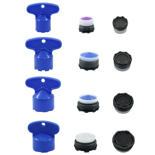 Moicstiy 8 Pcs Faucet Aerator, Aerator Replacement for Sink Faucet Flow Restrictor, Faucet Cache Aerator with 4 Type Key Removal Wrench Tool (M16.5 18.5 21.5 24 mm)
