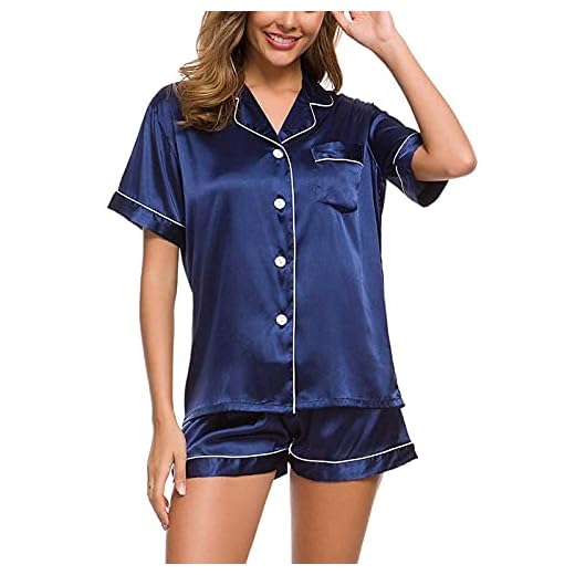 INSTO Dam siden satin pyjamas set kortärmad toppar shorts sovkläder myskläder nattklädesset – XL, C, L.