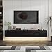 TAMUNE 63” Floating TV Stand High Gloss TV Console with LED Lights, Wall Mount TV Console Table with 3 High Gloss Drawers, Floating Media Console for Living Room, Black, 13.8”D x 63”W x 9.8”H