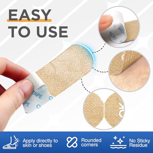 Image of OK TAPE Blister Prevention Tape, 100 Pcs, Moleskin for Blisters, No-Residue Blister Bandages for Feet & Body, Heel Patches, 1.2in X 3.5in Precut Strips - Beige