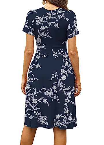 Image of WEACZZY Women's Summer Short Sleeve Casual Dresses V-Neck Floral Party Dress with Pockets