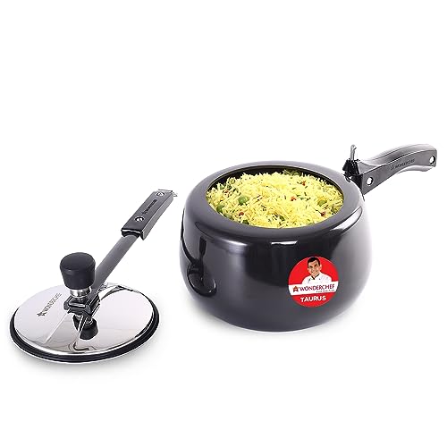 Image of Wonderchef Taurus Hard Anodized Inner Lid Pressure cooker, 3 liter, Cool Touch Handles for Durability, Induction Friendly, Black, 5 year warranty, ISI Certified