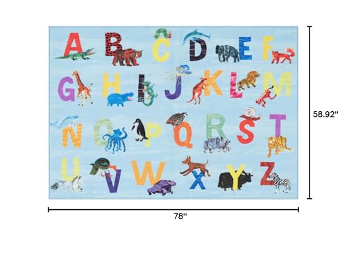 Eric Carle Elementary Blue Alphabet Kids Machine Washable Area Rug Blue/Orange, 4'11"x6'6"
