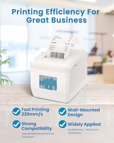 Image of ZYWELL ZY908 Thermal Receipt Printer Works with Cash Drawer Win Linux Mac Chromebook, Auto-Cutter 80mm USB Ethernet POS Printer Use for Small Business /Restaurant (Not Support iOS)
