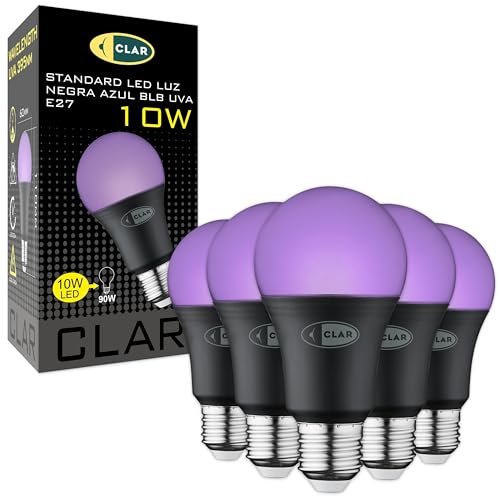 CLAR - Lâmpada UV, iluminação de Halloween, lâmpada ultravioleta, lâmpada noturna, luz preta, luz ultravioleta, luz preta ultravioleta, luz UV, luz UV, UV Light, luz néon, lâmpada UV (pack 5)