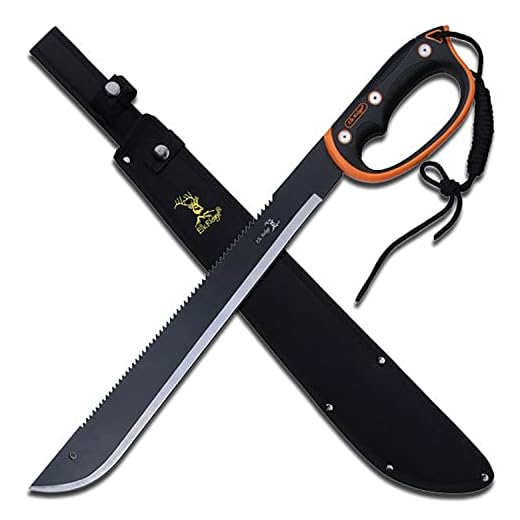 Elk Ridge - Outdoors Fixed Blade Machete - 24.5-in Overall, Black Reverse Serrated Stainless Steel Blade, Orange and Black Injection Molded Handle with Lanyard, Nylon Sheath, Camping, Hunting, Survival - ER-279L