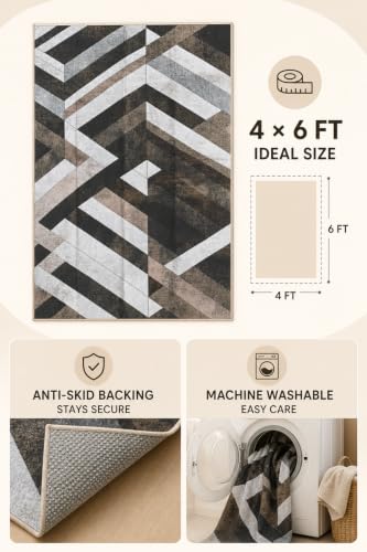 Image of CASA-NEST Modern Geometric Velvet Rug (4x6 ft), Anti-Slip Grip, Soft Printed Decorative Carpet for Office & Home - Grey Prism Geometric