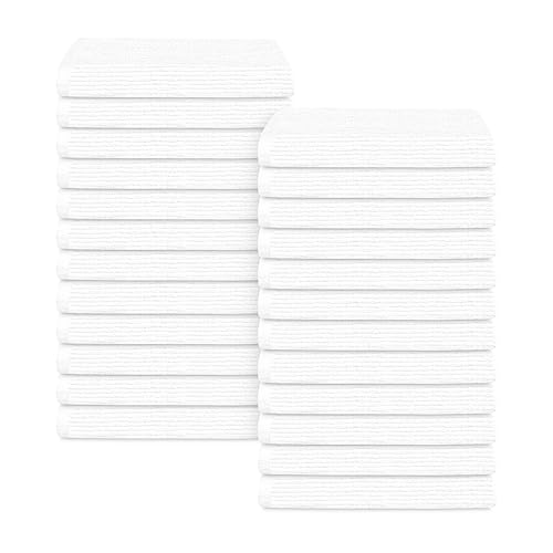 Tens Towels 24 Pack Ribbed Weave White Barmop,100% Cotton, 16x19 inches, Super Absorbent Kitchen Bar Towels, Lighter Weight Cleaning Cloths, Perfect for Drying Dishes at Home and Restaurant