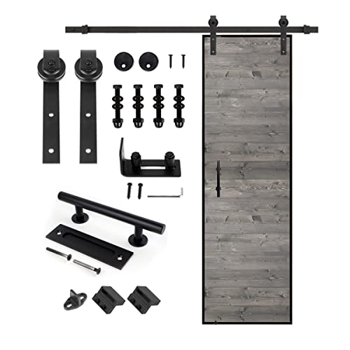 S&Z tophand® 20 in. x 84 in. Medium Gray Barn Door with 5FT Sliding Door Hardware Kit, 20 - 42in Stainless Steel Frame Modern Style Barn Door/Sliding Door/Simple Assembly is Required